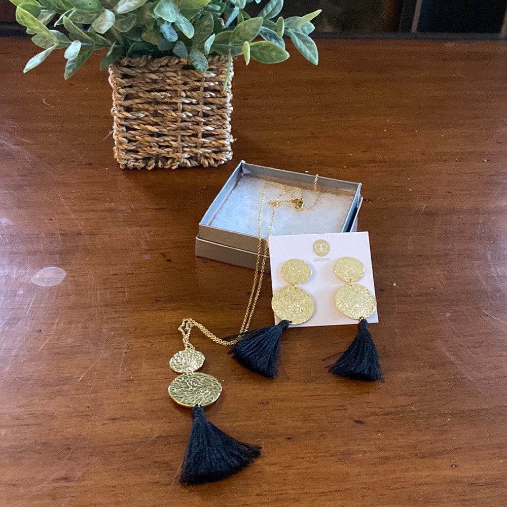 Gorjana gold & black tassel earring and necklace set
